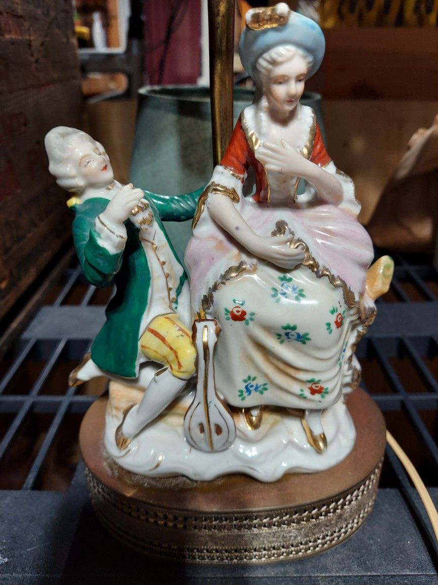 Vintage Porcelain Figurine Lamp , 1940s Japanese