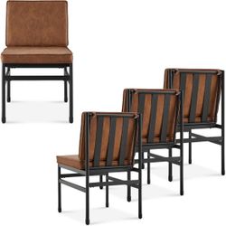 mopio Odelia Brown Faux Leather Dining Chairs Set of 4, Modern Kitchen Chairs with Removable Leather Cushion Covers and Black Rust-Free Metal Legs (Se