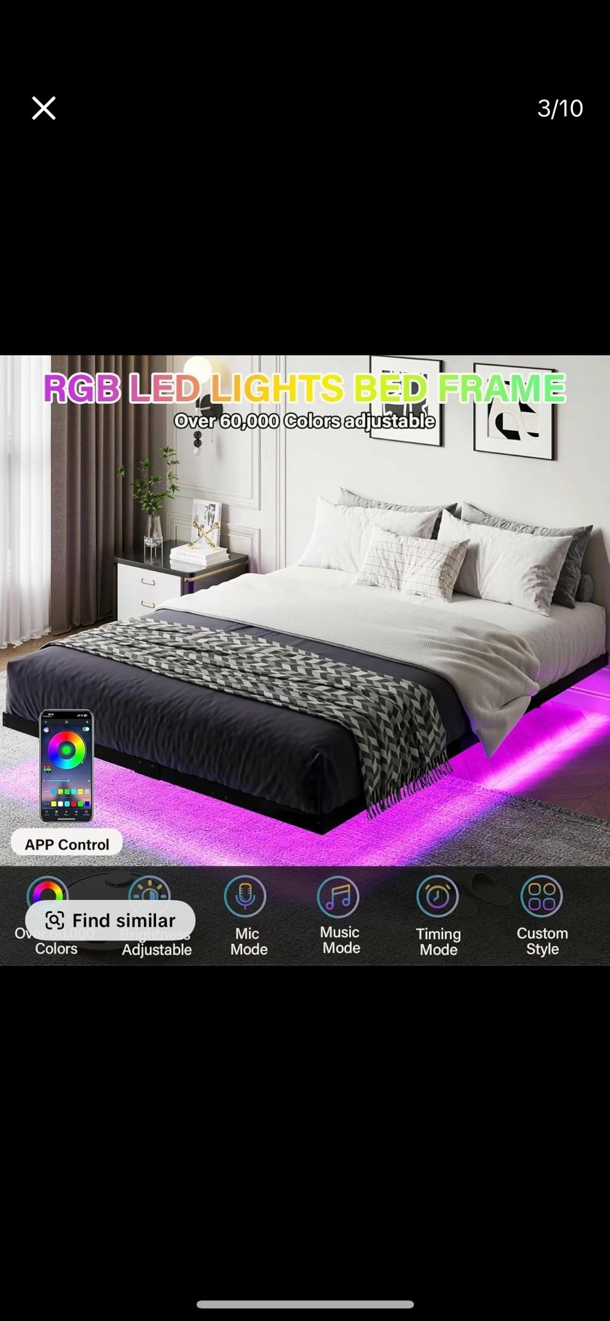 (Full Size) Floating Bed Frame, With LED Lights