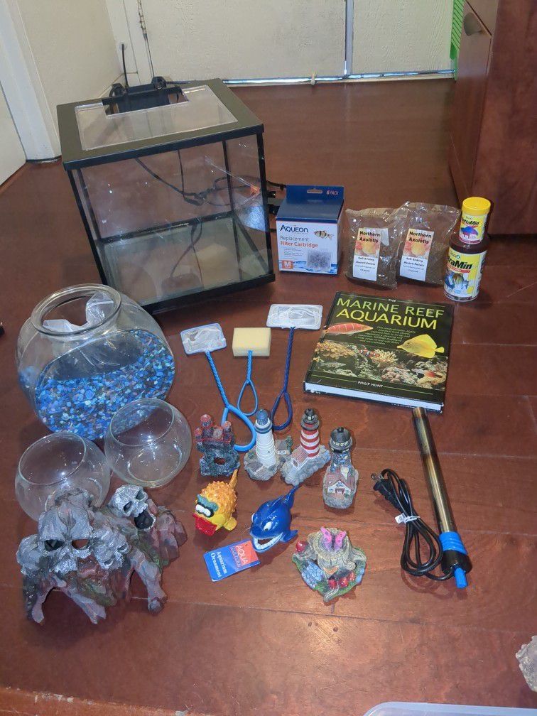 Fish Tank Aquarium Ornaments Nets Book Food Pellets Pumps...