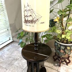 Mid - Century Nautical Ship Wheel Signed With Whaling Bark 1840 Shade Floor Lamp 52” H 22” Wide 