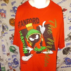 Vintage 1993 Warner Bros. Looney Tunes Marvin The Martian Stanford University Ncaa College Cartoon Charater Graphic Tee Shirt