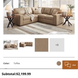 Two Piece Leather Sectional Couch Toffee Color