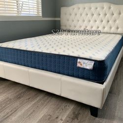 Full White Crystal Button Bed