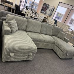 Grey Double Chaise Sleeper Sofa With Storage Chaise 