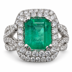 18k White Gold Ring with 1.92 Ct. Emerald and Diamonds 1.34 Ct. (Size 5.75)
