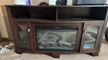 60”  Wood Fire Place Tv Stand (Blows Out Real Heat) PICK UP ONLY