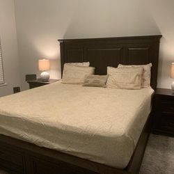 Rosewood King Bed with Storage Drawers ($600) + 2 Night Tables ($200)