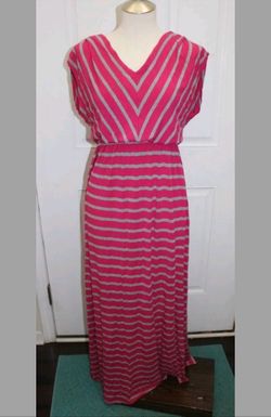 Size M Long Pink and Gray Striped Colman Maxi Dress