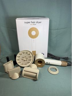 Super Hair Dryer Set – White/Gold, Multiple Attachments