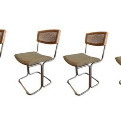 Seth Of 4 Vintage Chrome & Cane Cantilever Chairs 