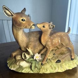 Masterpiece by Homco Porcelain Deer & Fawn Figurine - Hand Painted