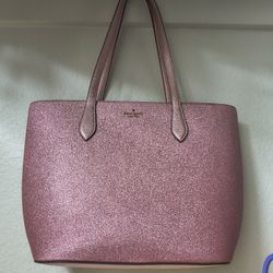 Kate Spade Glimmer Large Top Zip Tote Shoulder Bag Mitten Pink Glitter
