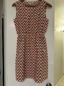 orange, blue, white short dress with zippered pockets 