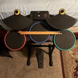Guitar Hero World TOUR Wireless Drum Kit Controller XBOX 360 - TESTED! Stand & Kick Pedal