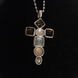 925 Multi Gemstone Cross Necklace