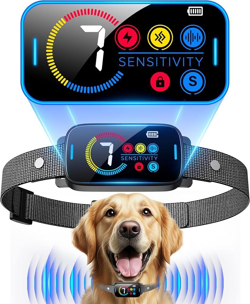 Bark Collar, Ultrasonic Dog Bark Collar for Large Medium Small Dogs, Smart Barking Collar, Rechargeable Anti Bark Collars for Dogs with Adjustable Ult