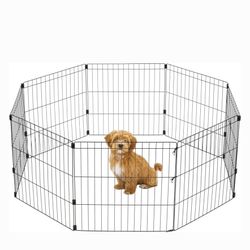 IRIS USA 8 Panel Metal Dog Playpen, 24-in