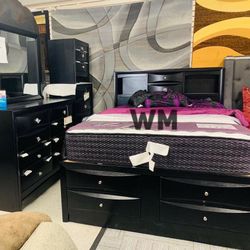 Emily Black Storage Platform Bedroom Set / Queen and King Bed Frame