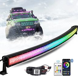 50 Inch 288w Curved LED Light Bar with Chasing RGB Halo Ring for 16 Million Color Changing with Strobe Flashing Spot Flood Combo Beam IP67 Waterproof