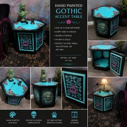 Hand Painted Gothic Accent Table with Hidden Storage
