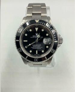 1996 ROLEX SUBMARINER 16610 BLACK DIAL & BEZEL 7.25” STAINLESS STEEL WATCH 40MM