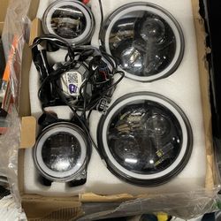 Set Of Black Headlights And Fog Light Led Fit Jeep Wrangler Jk