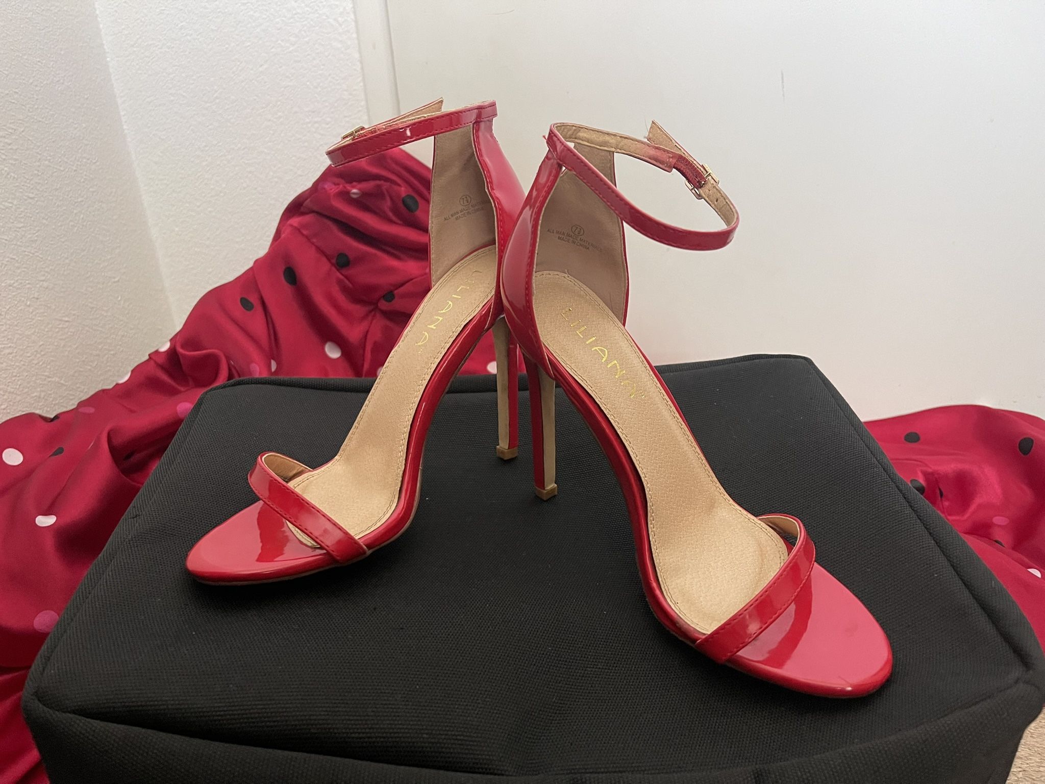 Red, Ankle Strap Heels