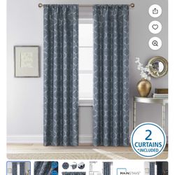 Mainstays Jacquard Blackout Curtain Panel Pair, Blue Ogee, 37" W x 95” L