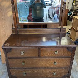 Vintage Wooden Dresser with Mirror