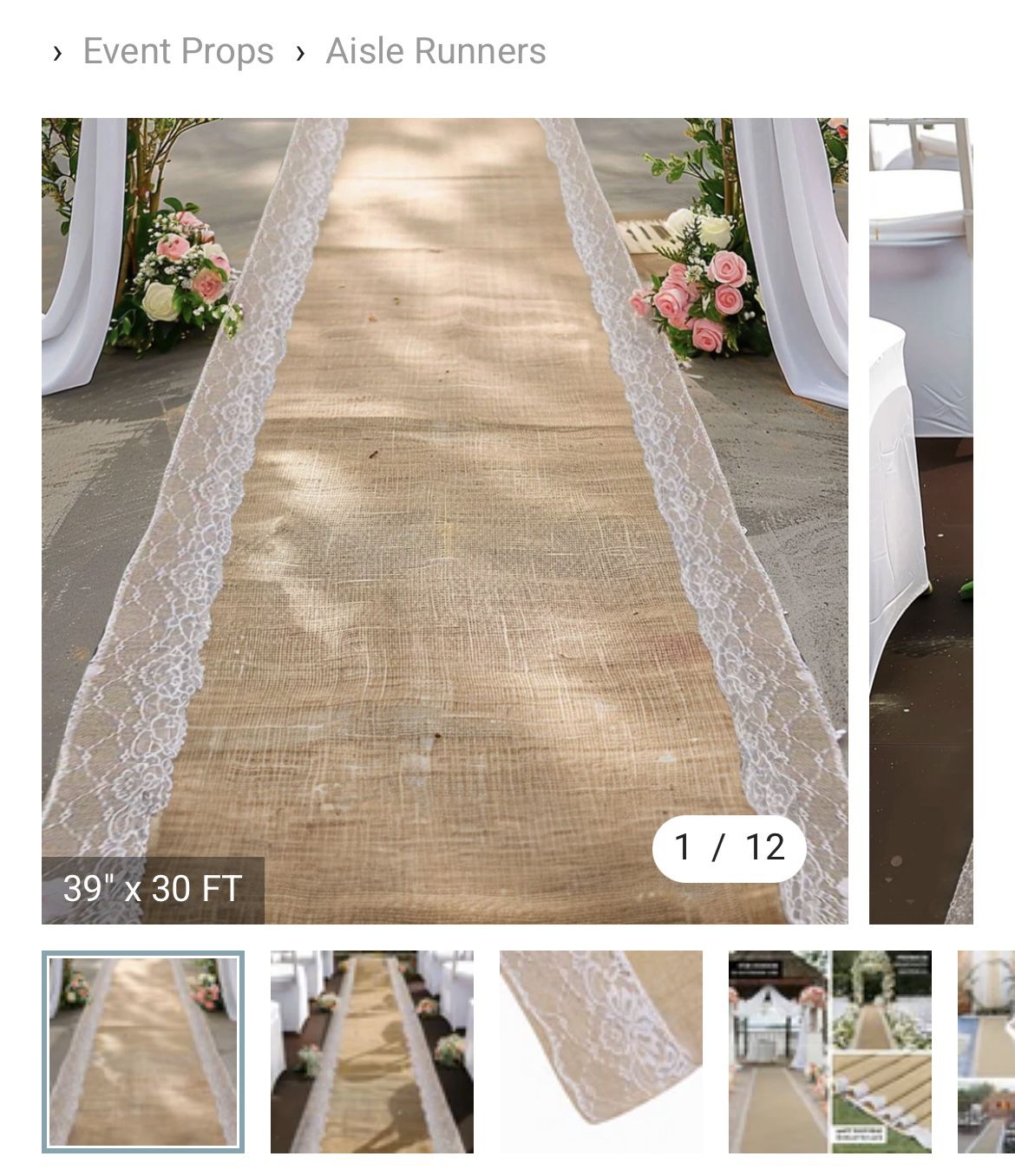 39β x 30ft. Natural Jute Burlap Aisle Runner π