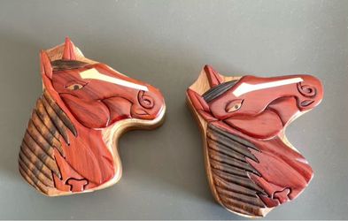 Set of 2 Handcrafted Wooden Horse Secret Puzzle Boxes