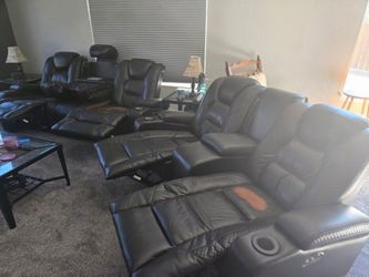 Black Leather Reclining Sofa Set