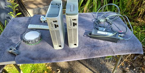 2 xbox, controllers, games
