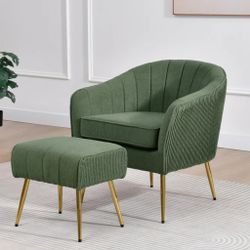 Olive Green Mid Century Accent Chair With Ottoman