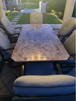 Marble Patio Table and 6 high back Chairs