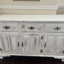 Shabby Chic Farmhouse White Dresser Or Tv Stand 54” L X 33” H X 19.5 D