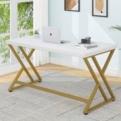 55 inch white and gold desk