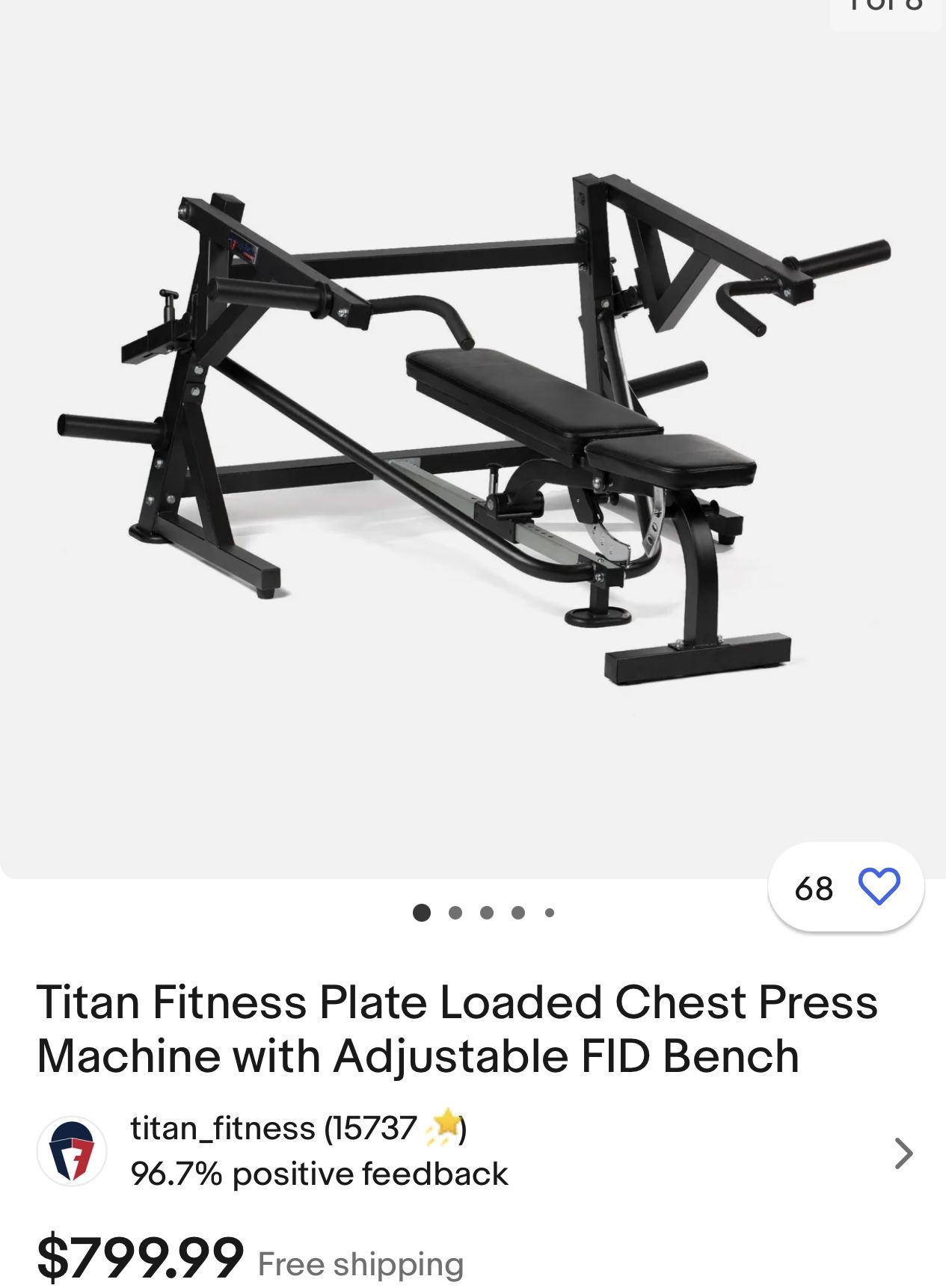 Titan Fitness Plate Loaded Chest Press Machine with Adjustable FID