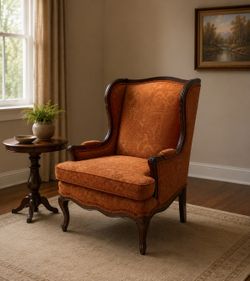 Vintage Wingback Accent Chair - Carved Wood Frame - Great Condition