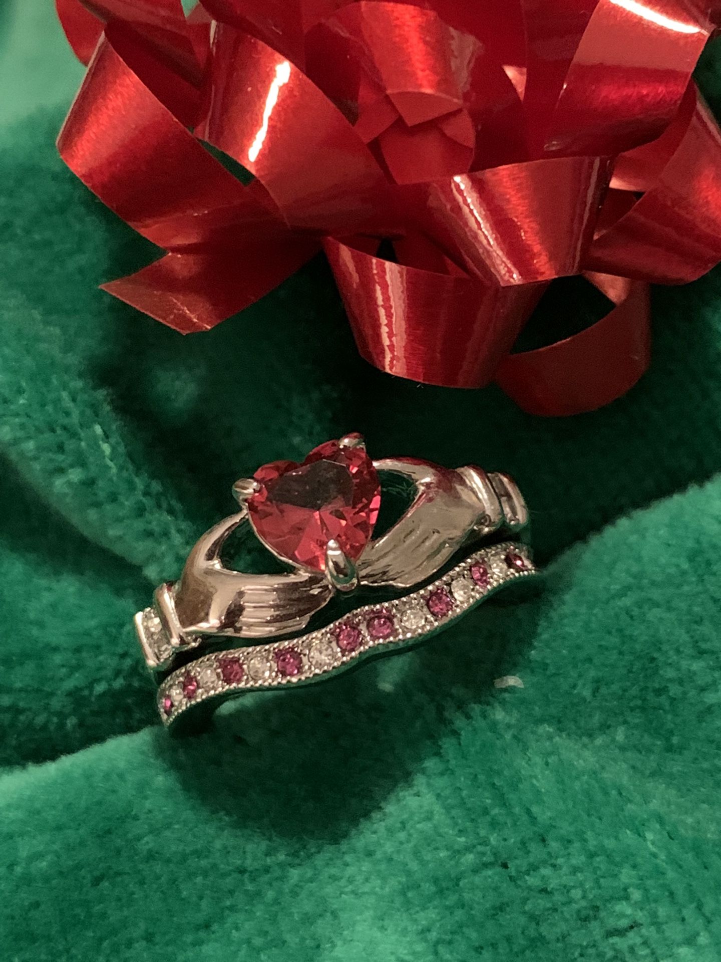 Red & Pink CZ Claddagh Ring 