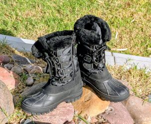 Tundra Perth Snow Boot Kids Sz.33EU Black Fleece Lined Zipper Mid-Calf Boots EUC