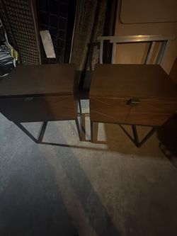 Pair of Modern Nightstands with Drawer - Black Metal Frame