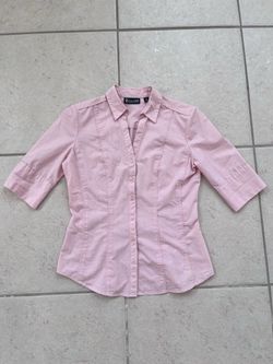 New York & Company Size XS Pink Check Button-Down Shirt