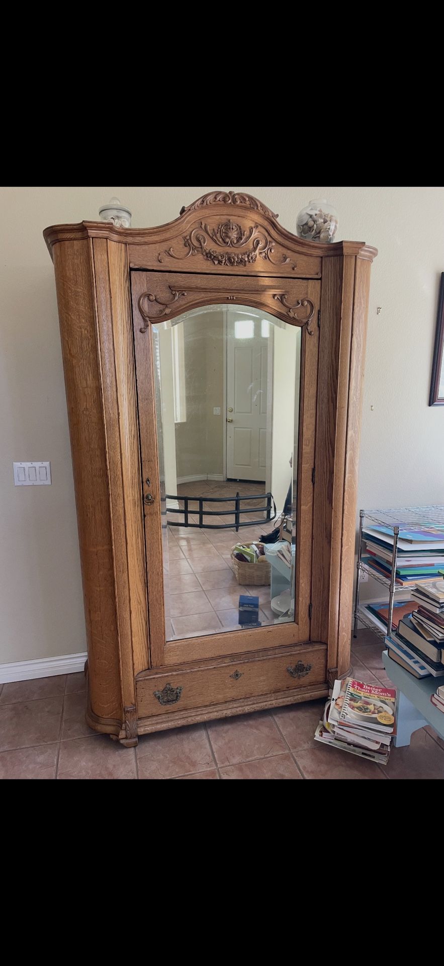 Antique Oak armoire/ China Cabinet - Early 1900s