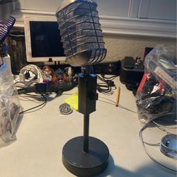 Antique Silver tone & Black Microphone Table Deco