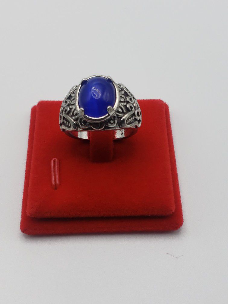 Size 8.5 Simulated Retro Style Blue Gemstone 925 Silver Ring For Women and Men