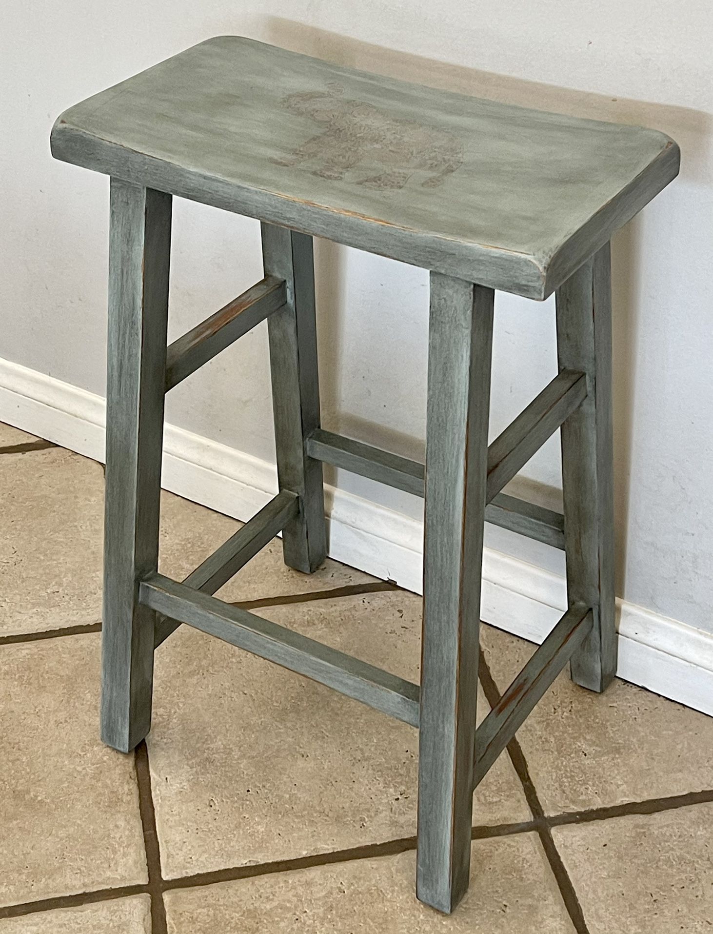 Hand Painted Bar Stool With Elephant Design