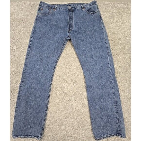 Levis 501 Jeans Men 42x34 (Fits 41x33) Blue Button Fly Straight Medium Wash