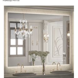 Keonjinn Backlit Mirror 40”x32” LED Mirror with Lights 3-Color Warm/Natural/White High Lumens 6418LM Anti-Fog Wall Mounted